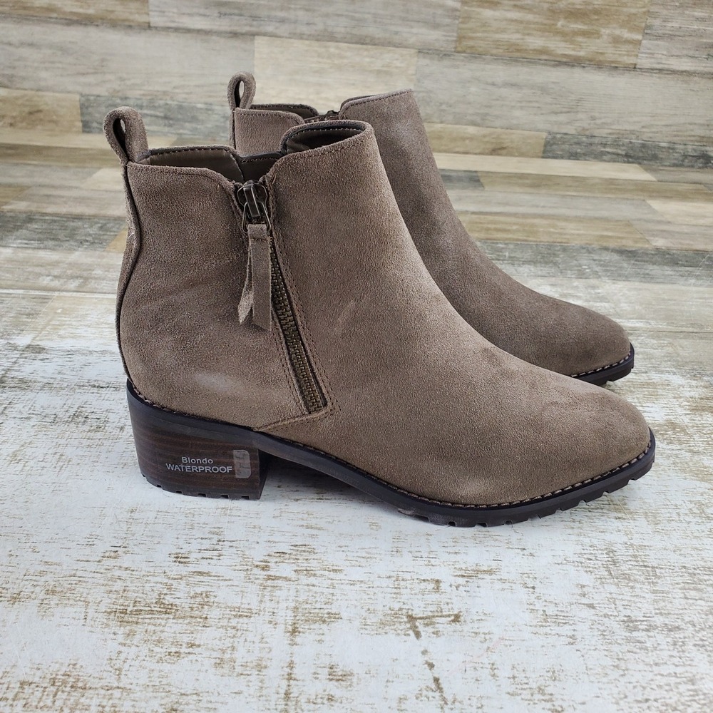 Blondo Samara Womens Ankle Boots Sz 6.5 M Dark Taupe Suede Waterproof Block Heel